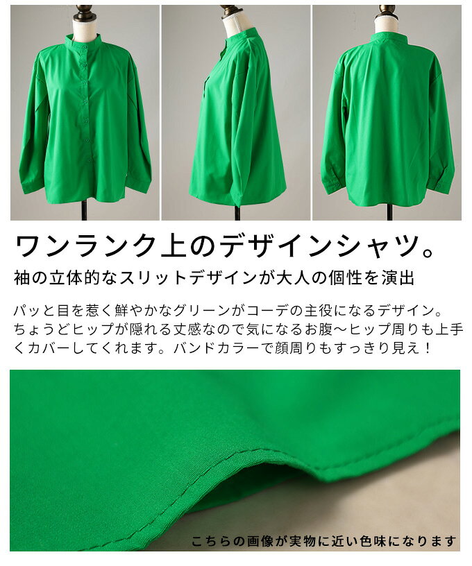 「個性×彩り」スリットスリーブデザインシャツブラウス レディース ファッション トップス ブラウス シャツ グリーン 秋服 大人可愛い 20代 30代 40代 レディースファッション カジュアル 体型カバー おしゃれ きれいめ ママ アラモード alamode 【11月20日20時販売新作】 a-la-mode-10014561 ALAMODE アラモード サンプル画像3