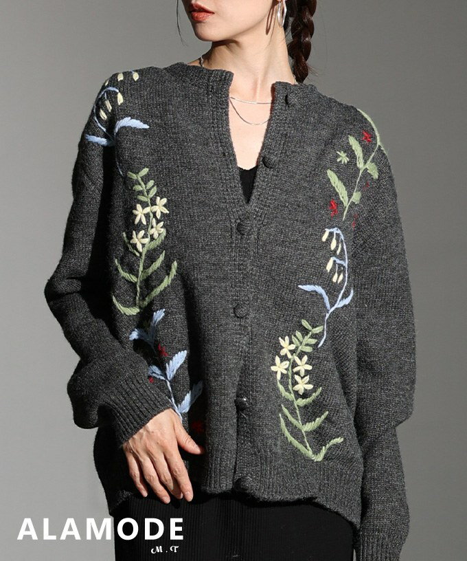 楽天市場】花 刺繍（カラーグレー）（カーディガン・ボレロ｜トップス