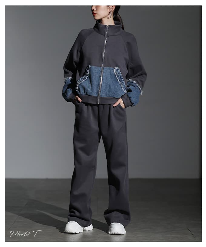 ラフなのにモードなデニムパーカー＆パンツセットアップ レディース トップス パンツ ロング丈 長袖 デニム グレー カジュアル モード 春 秋 冬 春服 秋服 冬服 30代 40代 50代 60代 アラモード alamode otona 大人 kawaii 可愛い 洋服 かわいい服 【2月11日20時販売新作】 a-la-mode-10014710 ALAMODE アラモード サンプル画像2
