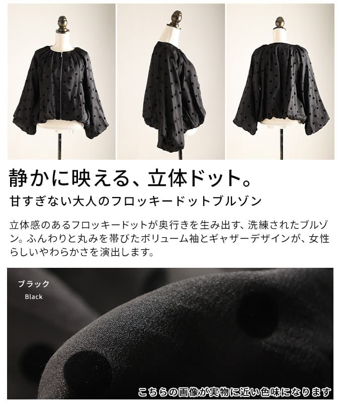 甘すぎない大人のフロッキードットブルゾン レディース アウター ブルゾン ドット 体型カバー 羽織り ぽわん袖 きれいめ カジュアル フェミニン 春 秋 春服 秋服 30代 40代 50代 60代 アラモード alamode otona 大人 kawaii 可愛い 洋服 かわいい服 【3月11日20時販売新作】 a-la-mode-10014762 ALAMODE アラモード サンプル画像3
