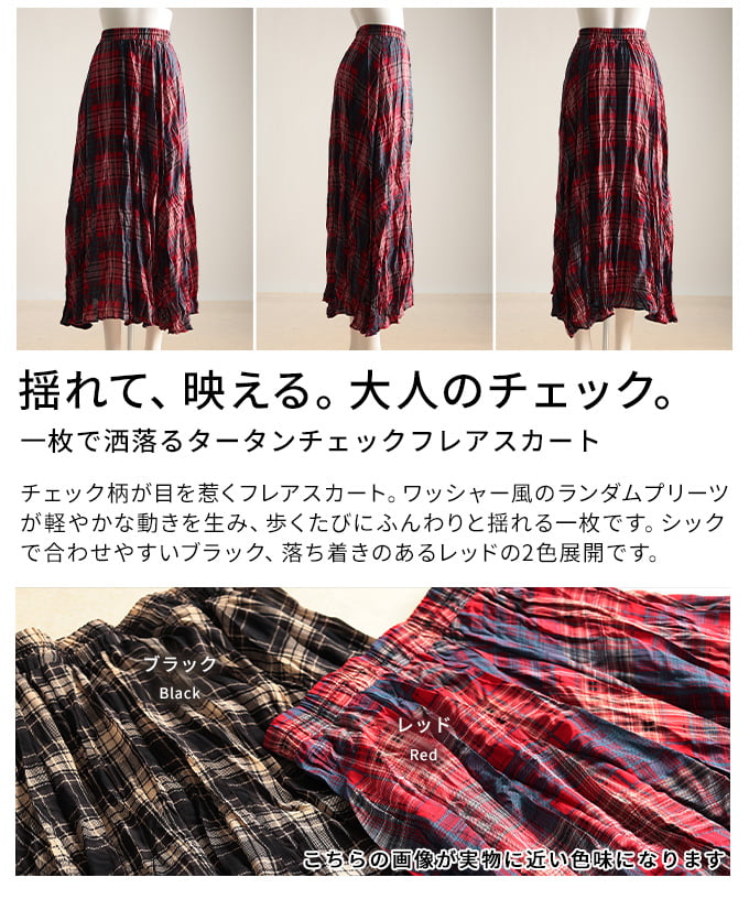 一枚で洒落るタータンチェックフレアスカート レディース スカート チェック柄 ロング丈 プリーツ ウエストゴム Aライン カジュアル 体型カバー 春服 夏服 秋服 30代 40代 50代 60代 アラモード alamode otona 大人 kawaii 可愛い 洋服 かわいい服 【3月16日20時販売新作】 a-la-mode-10014786 ALAMODE アラモード サンプル画像3