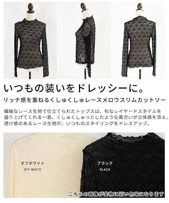 リッチ感を重ねるくしゅくしゅレースメロウスリムカットソー レディース ファッション トップス カットソー レース メロウ 長袖 スリム シアー レイヤード 30代 40代 50代 60代 アラモード alamode otona 大人 kawaii 可愛い 洋服 かわいい服 【8月29日20時販売新作】 a-la-mode-10015138 ALAMODE アラモード サンプル画像3