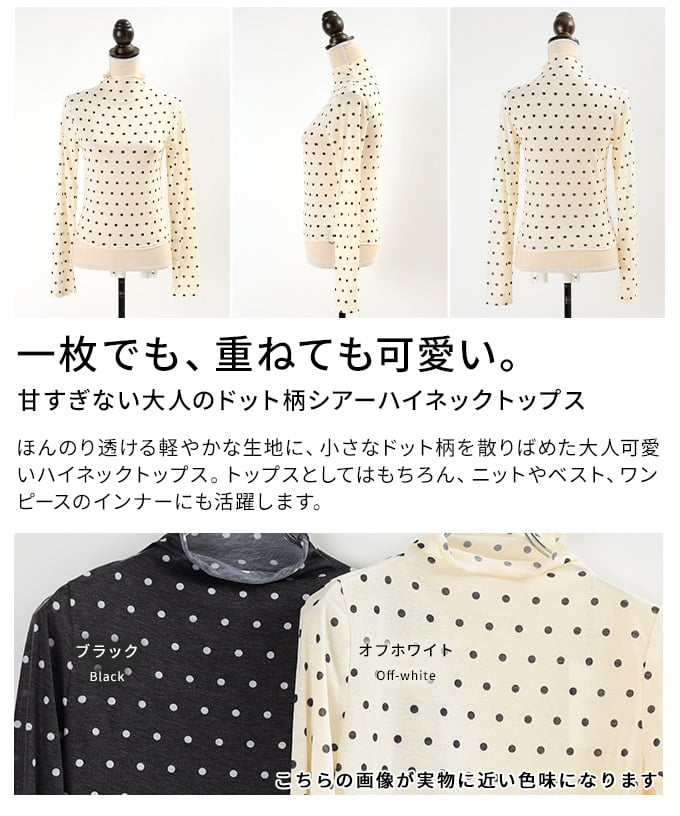 甘すぎない大人のドット柄シアーハイネックトップス レディース トップス カットソー 水玉 ハイネック 長袖 薄手 重ね着 透け感 春 秋 冬 春服 秋服 冬服 30代 40代 50代 60代 アラモード alamode otona 大人 kawaii 可愛い 洋服 かわいい服 【9月21日20時販売新作】 a-la-mode-10015179 ALAMODE アラモード サンプル画像3