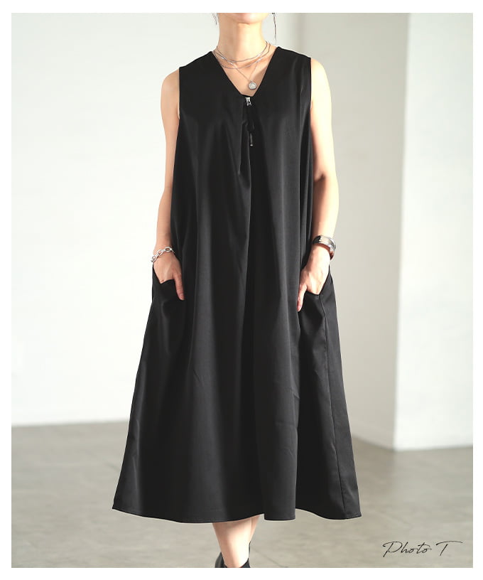 シンプルに映えるジップデザインロングジャンパースカート レディース ワンピース Vネック ロング丈 フロントジップ 無地 タック ゆったり 秋 冬 秋服 冬服 30代 40代 50代 60代 アラモード alamode otona 大人 kawaii 可愛い 洋服 かわいい服 【10月5日20時販売新作】 a-la-mode-10015219 ALAMODE アラモード サンプル画像2