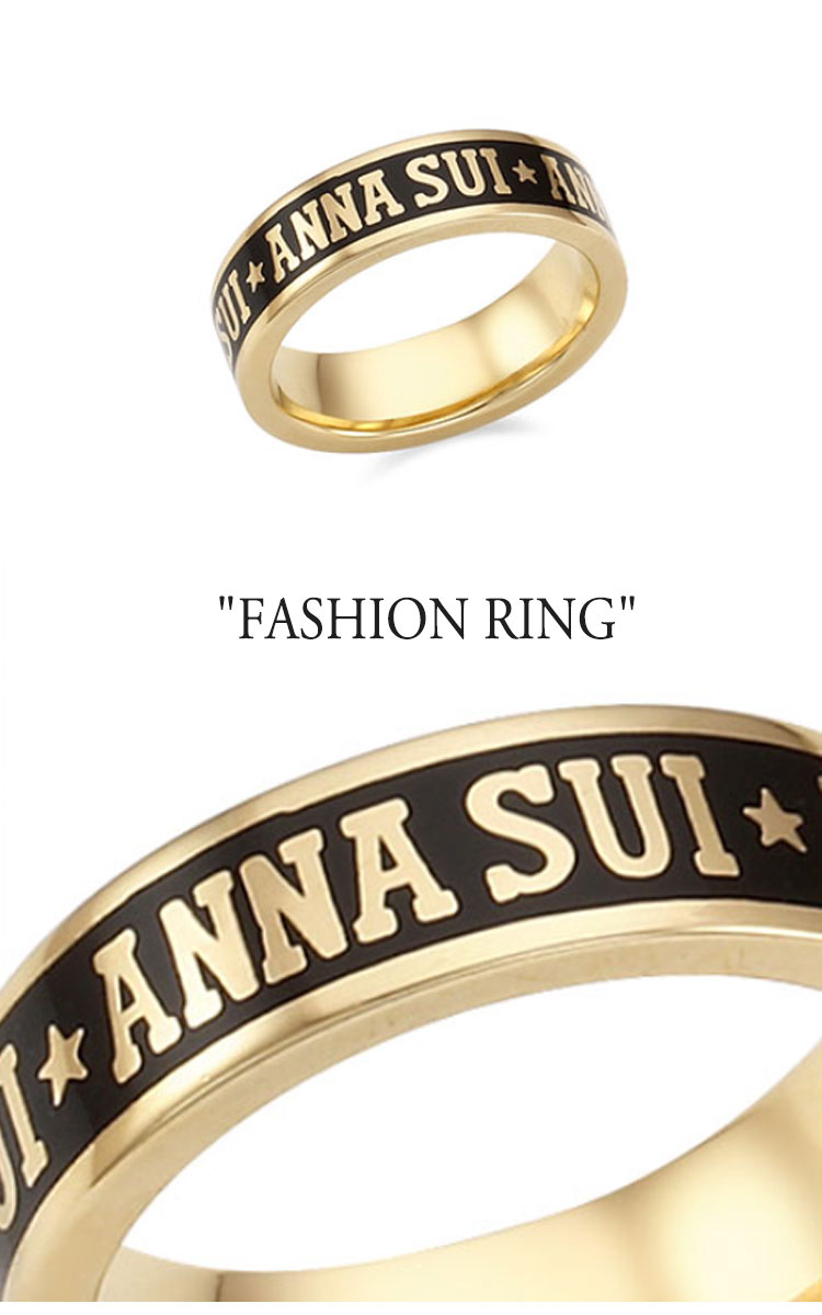 アナスイ 指輪 リング ANNA SUI レディース FASHION RING ファッション リング BLACK GOLD ブラック ゴールド ロゴ アクセサリー ARSBRG11755M-10/13/16 ACC