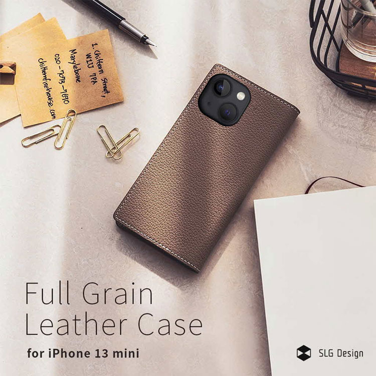 iPhone 13 mini 5.4 ケース 手帳型 本革 SLG Design iPhone13mini アイフォン13mini スマホケース 背面 バック カバー 韓国 フルグレインレザー 牛革 TPU Full Grain Leather Case お取り寄せ