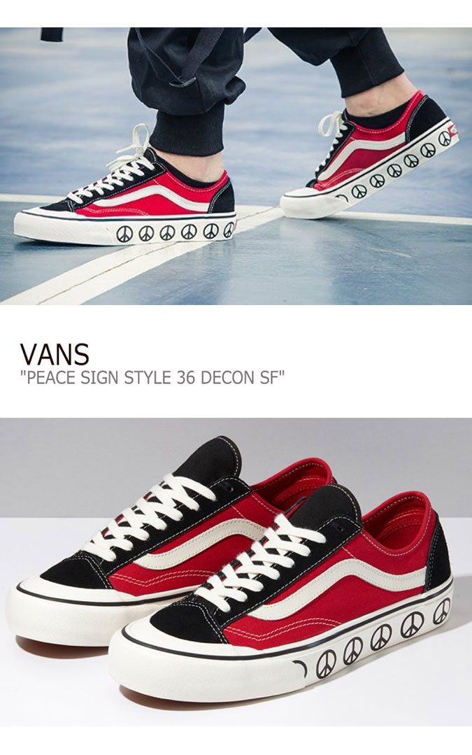 バンズ スタイル36 スニーカー VANS メンズ レディース PEACE SIGN STYLE 36 DECON SF ピースサイン スタイル 36 デコン SF RED レッド BLACK ブラック VN0A3MVL222 シューズ