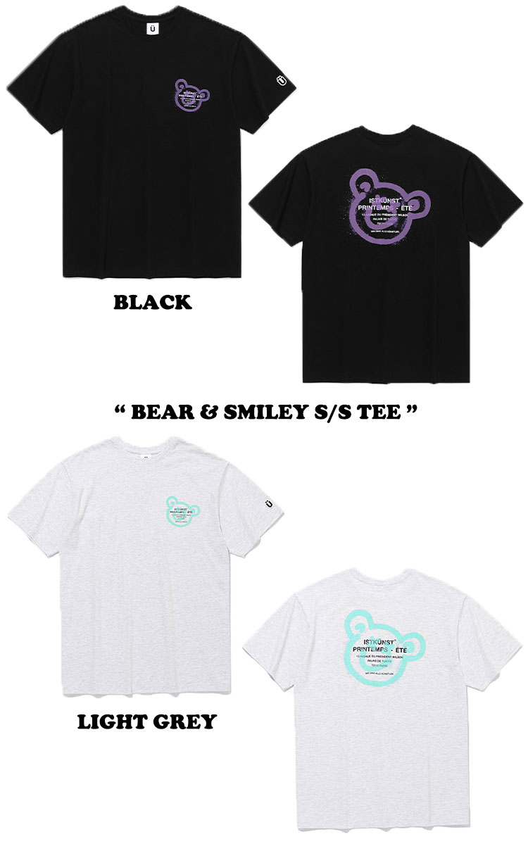 イスト クンスト 半袖Tシャツ IST KUNST メンズ レディース BEAR & SMILEY S/S TEE ベア & スマイリー ショートスリーブ Tシャツ WHITE ホワイト NAVY ネイビー GREY グレー BLACK ブラック PURPLE パープル IK2CMMT501A ウェア