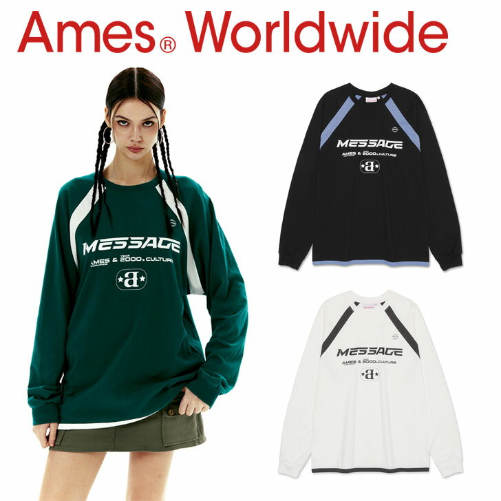 楽天a-Labsアメス ワールドワイド トレーナー Ames Worldwide 正規販売店 メンズ レディース MESSAGE LOGO RAGLAN LS TEE メッセージ ロゴ スラグラン ロングスリーブ ティー BLACK ブラック WHITE ホワイト GREEN グリーン AM2DSUT551ABK/GN/WH ウェア