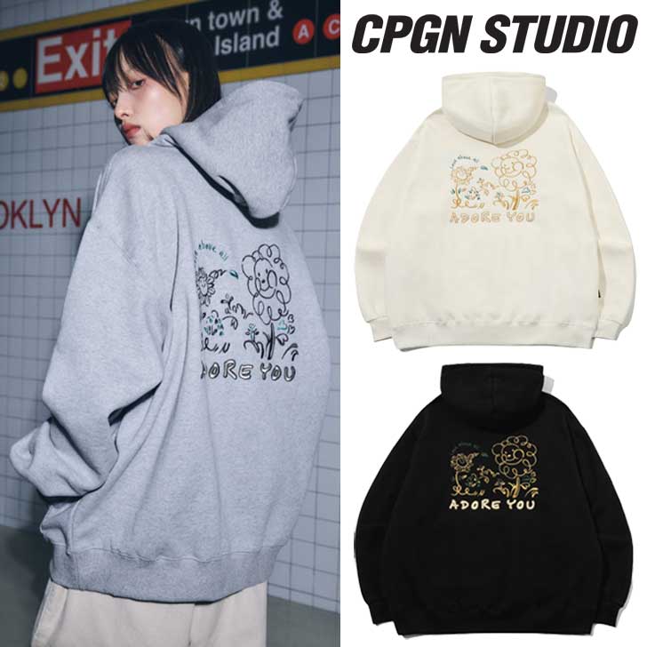 Rp[j N p[J[ CPGN STUDIO_COMPAGNO K̔X Y fB[X Adore You Embroidery Hoodie AhA[ GuC_[ t[fB[ CREAM N[ GREY O[ BLACK ubN C23FD69/70/71 EFA