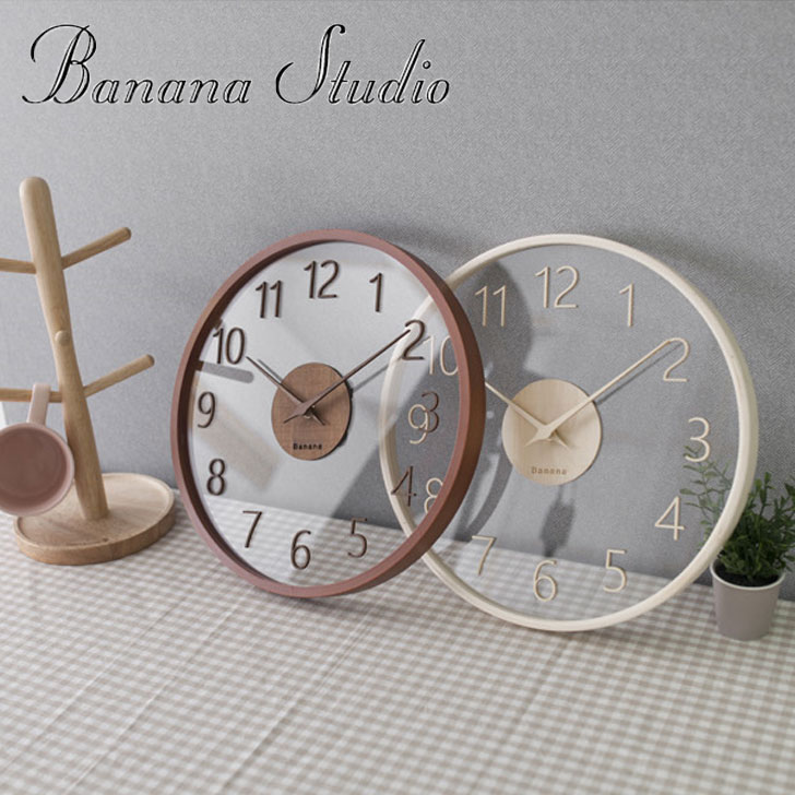 バナナ工房 壁掛け時計 banana 正規販売店 300 Glass Wood Benjamin Noiseless Wall Clock ガラス ウッド ベンジャミン ノイズレス ウォール クロック 全2色 壁時計 掛時計 韓国雑貨 おしゃれ Banana01 ACC