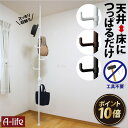 \今だけエントリーで全品ポイント10倍/つっぱりポールハンガー 突っ張り棒 つっぱり棒 ポール ハンガー 伸縮 ダブルフック 調節棒 天井 室内干し ポール ホワイト ブラック ブラウン おしゃれ 収納 ハンガーラック コートハンガー 送料無料