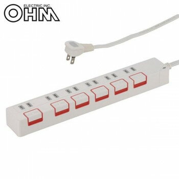 \今だけエントリーで全品ポイント5倍!/ OHM 雷ガード&個別押しボタンスイッチ付き 節電タップ 6個口 2.5m HS-K1150W【送料無料】 \今だけエントリーで全品ポイント5倍!/ OHM 雷ガード&個別押しボタンスイッチ付き 節電タップ 6個口 2.5m HS-K1150W【送料無料】