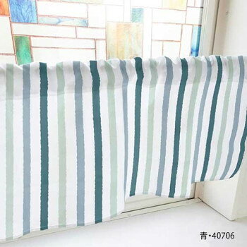 【エントリーで★全品ポイント5倍★】 カフェカーテン ラフストライプ 800×450mm　青・40706【送料無料】