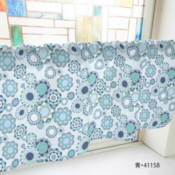カフェカーテン レトロ花 800×450mm　青・41158【送料無料】