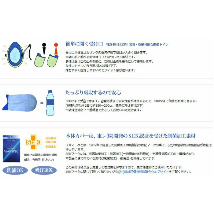 ファイブテン 身体につける 携帯トイレ　「つけてて　もってて　よかった！」 FT-100SG シーグリーン　介護 車 女性 常用 FT-100 3