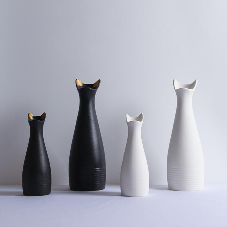 花瓶 ねこ モチーフ フラワーベース 陶器 白 黒 おしゃれ 北欧 セラミック 猫 キャット 可愛い かわいい ネコ 花びん 生花 一輪挿し ドライフラワー 花束 大きい 大型 小さい 小型 33cm 花器 韓国スタイル インテリア 猫好き 猫グッズ シンプル スリム モダン プレゼント