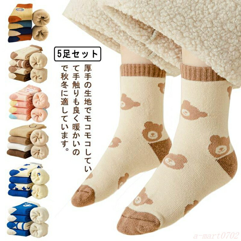 子供 靴下 5足セット 厚手 裏パイル ソックス キッズ モコモコ あったか 冬ソックス 温活 男の子 女の子 ベビー 保育園 幼稚園 小学生 冷え防