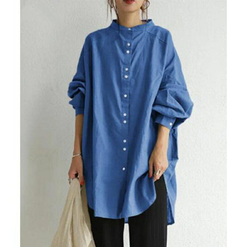 樂天商城 - シャツワンピース ブラウス ロングシャツ 秋 レディース サイドスリット ハリ感 ミディアム丈 オーバーサイズ 長袖 シャツブラウス ブラウス