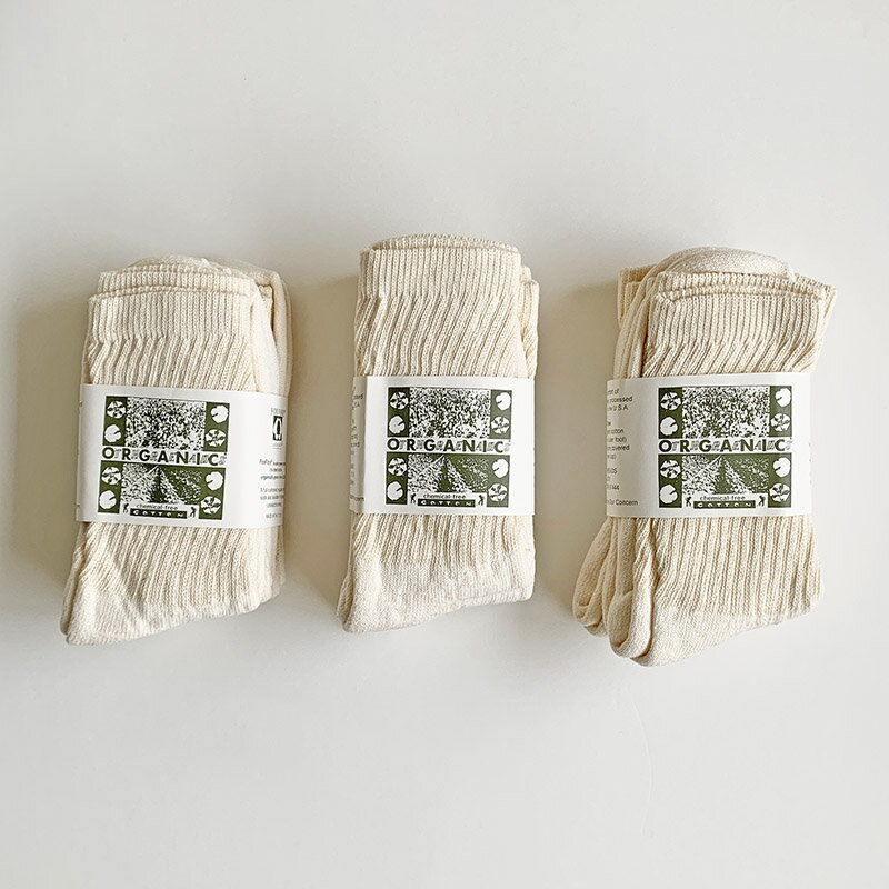 【クリーム単色】ORGANIC THREADS オーガニックスレッズ クルーソックス 3足セット...
