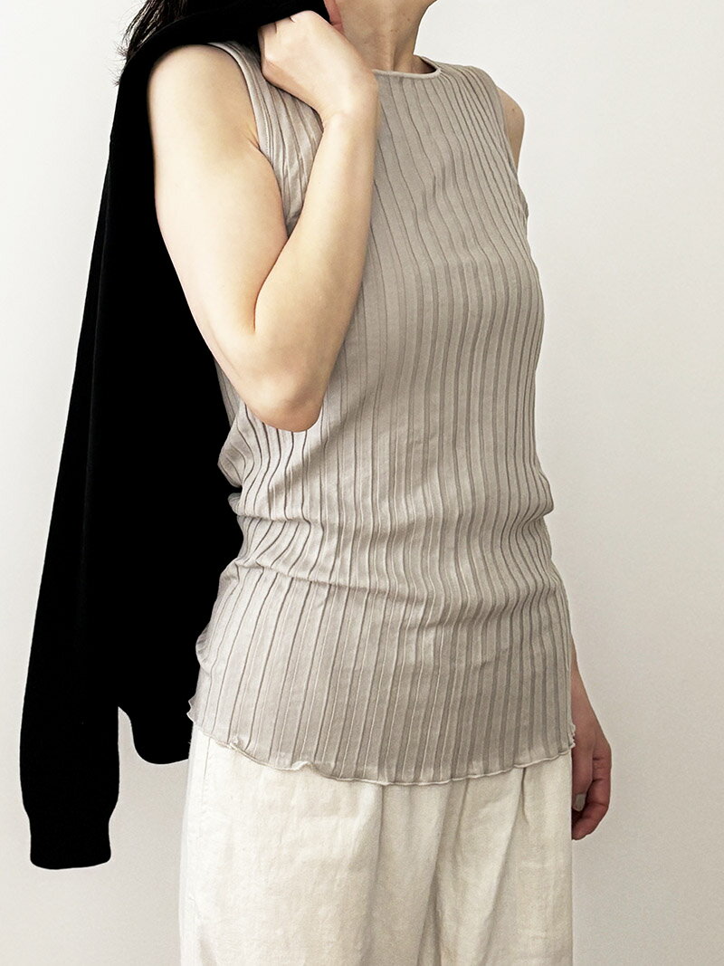 MAGLIFICIO MARE マグリフィシオ マーレ コットン ワイドリブ ボートネックタンクトップ イタリア ベーシックインナー レディース 丸胴編み 綿100% 太リブ ストレッチ 6501 3