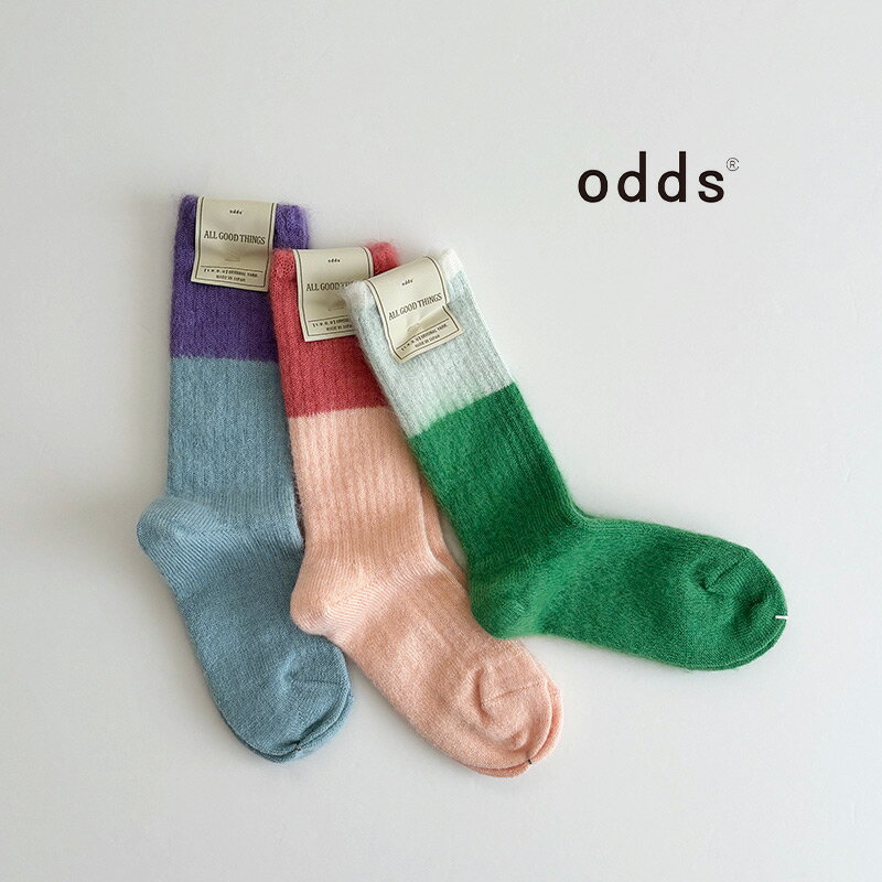 乐天商城 - 【SALE】odds オッズ モヘア バイカラーソックス 日本製 キッドモヘア ウール リブ柄 ピンク パープル グリーン od253-0803