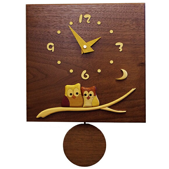 時計（記念品） 掛け 掛時計 時計 振り子 木製 フクロウ 天然 木 無垢 ムク ふくろう 人気 リビング 和室 ナチュラル 北海道 日本製 新築祝い 記念品 退職祝い ハンドメイド 寄せ木振り子時計F10 (PK-F10)