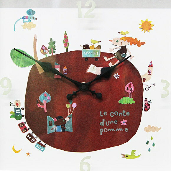 掛け 掛時計 時計 木製 木 四角 スイープ 秒針なし 音がしない 静音タイプ 北欧 送料無料 イラスト 物語 子供 女性 プレゼントギフト お祝い 贈り物 内祝い 結婚祝い 新築祝い 転居祝い 引越し アーティストクロック カワツナツコ (SW-CAC51543)