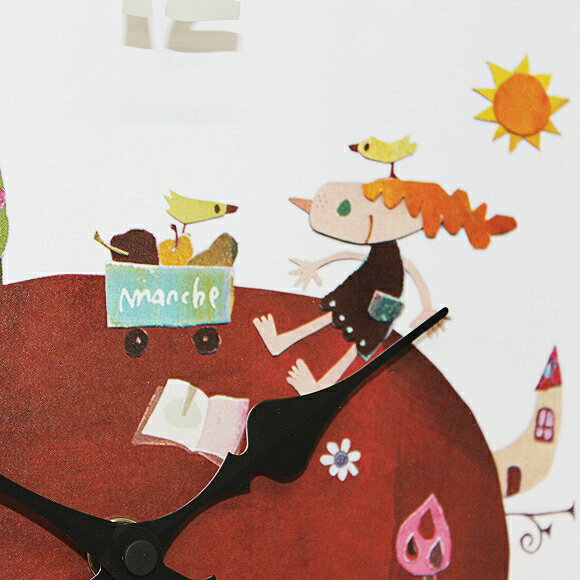 掛け 掛時計 時計 木製 木 四角 スイープ 秒針なし 音がしない 静音タイプ 北欧 送料無料 イラスト 物語 子供 女性 プレゼントギフト お祝い 贈り物 内祝い 結婚祝い 新築祝い 転居祝い 引越し アーティストクロック カワツナツコ (SW-CAC51543) [2]