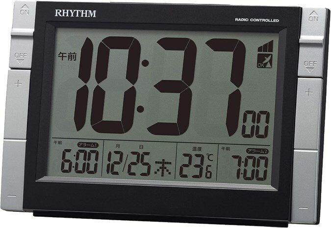 Rakuten - リズム(RHYTHM) 目覚まし時計 電波時計 電子音Wアラーム 温度 カレンダー ライト付き ブラック 10.2x15.5x6.1cm 8RZ223SR02