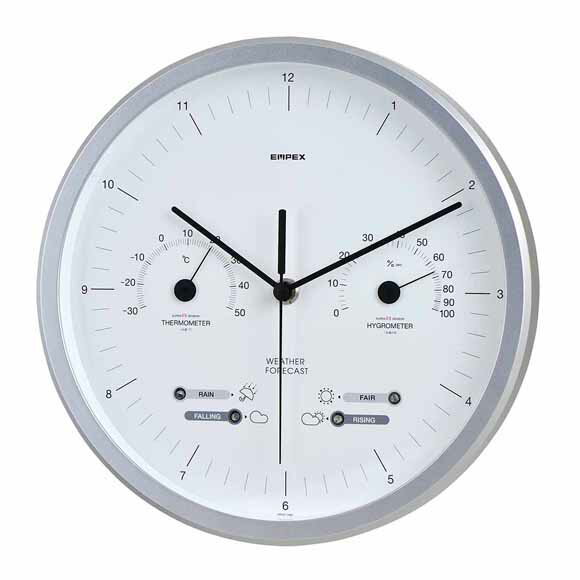 エンペックス EMPEX 掛け時計 天気予報 スイープ 音がしない 静音タイプ 温度計 湿度計 日本製 (EP-EX-5471)