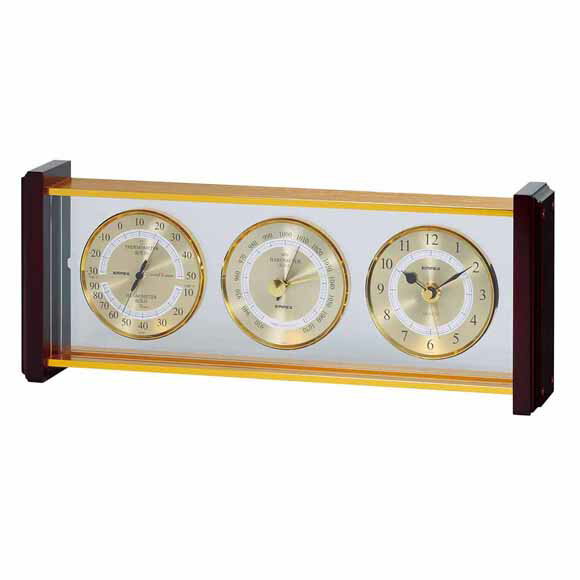 エンペックス EMPEX 置き時計 ゴールド スイープ 音がしない 静音タイプ 気圧計 温度計 湿度計 タテヨコ兼用 日本製 (EP-EX-743)
