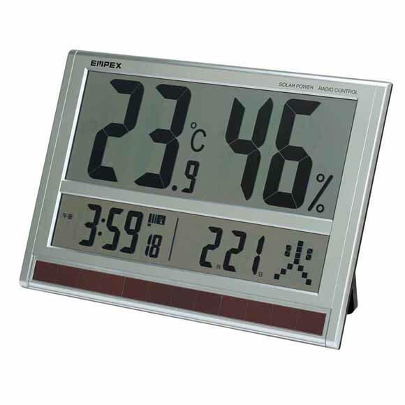 エンペックス EMPEX 置き時計 ソーラー 大型 電波時計 温度計 湿度計 掛置兼用 カレンダー　(EP-TD-8170)