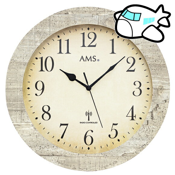 Rakuten - AMS ドイツ製 掛け時計 35cm 木製 ホワイト調 丸型 アナログ 5561 納期1ヶ月程度　(YM-AMS5561)