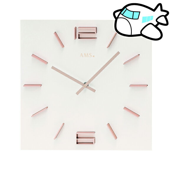 乐天商城 - AMS ドイツ製 掛け時計 四角 白 ホワイト リビング ギフト 記念品 開院祝い 開業 オフィス ロビー AMS9592