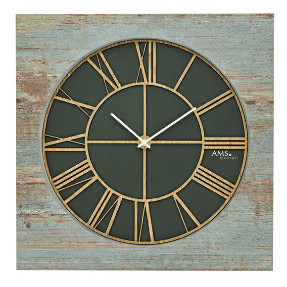 AMS 掛け時計 ドイツ製 木製 大型 50cm 四角 ローマ数字 AMS9640 納期1ヶ月程度　(YM-AMS9640)