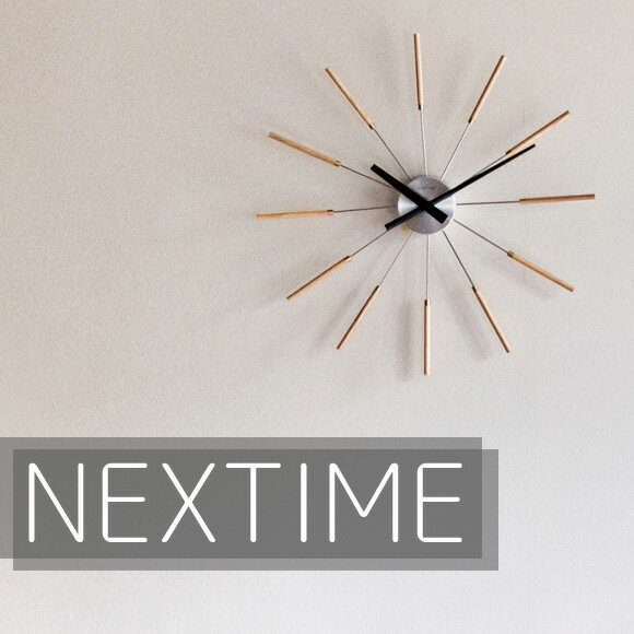 乐天商城 - NEXTIME ネクスタイム 大型 58cm 掛け時計 掛時計 アナログ 時計 スイープ 音がしない 静音タイプ スチール Radiant Clock Stick ナチュラル 木製 ミッドセンチュリー　(NT-J013)