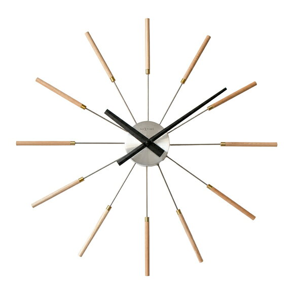 NEXTIME ネクスタイム 大型 58cm 掛け時計 掛時計 アナログ 時計 スイープ 音がしない 静音タイプ スチール Radiant Clock Stick ナチュラル 木製 ミッドセンチュリー (NT-J013) [2]