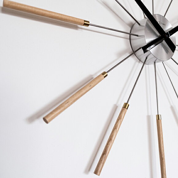 NEXTIME ネクスタイム 大型 58cm 掛け時計 掛時計 アナログ 時計 スイープ 音がしない 静音タイプ スチール Radiant Clock Stick ナチュラル 木製 ミッドセンチュリー (NT-J013) [3]
