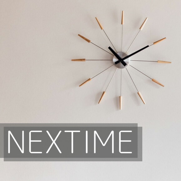 Alessi - NEXTIME ネクスタイム 大型 58cm 掛け時計 掛時計 アナログ 時計 スイープ 音がしない 静音タイプ スチール Radiant Clock corn 1ナチュラル 木製 ミッドセンチュリー　(NT-J015)