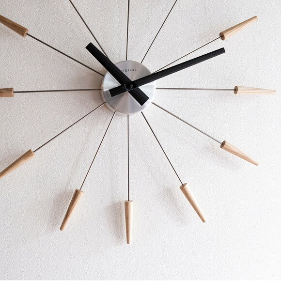 NEXTIME ネクスタイム 大型 58cm 掛け時計 掛時計 アナログ 時計 スイープ 音がしない 静音タイプ スチール Radiant Clock corn 1ナチュラル 木製 ミッドセンチュリー (NT-J015) [3]