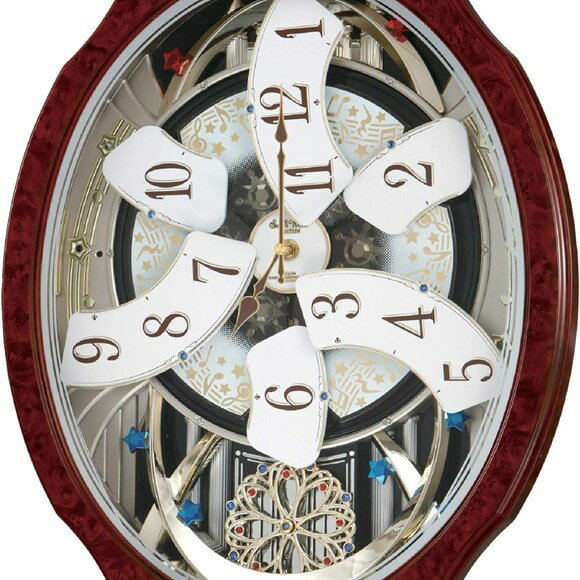 リズム(RHYTHM) 掛け時計 電波 アナログ からくり スモールワールドブルームGO 30曲 メロディ 茶 (木目仕上) Small World 4MN499AZ23 (RY-4MN499AZ23) ブラウン [3]