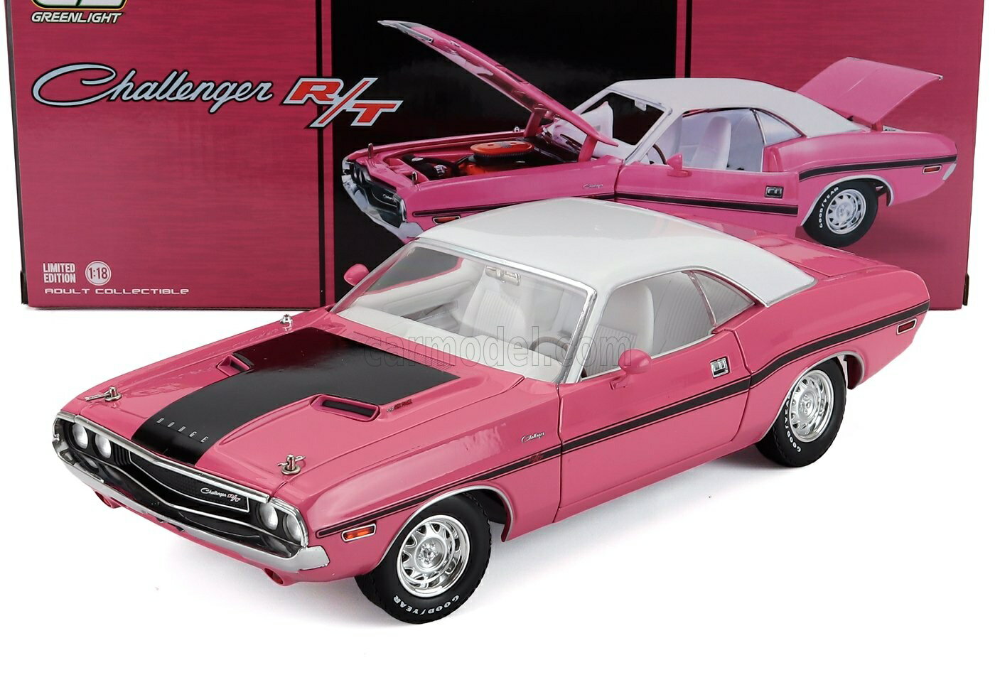 Rakuten - ミニカー アメ車 1/18 ダッジ チャレンジャー GREENLIGHT 1/18 DODGE CHALLENGER R/T 440 SIX PACK COUPE 1970 PINK WHITE 13699