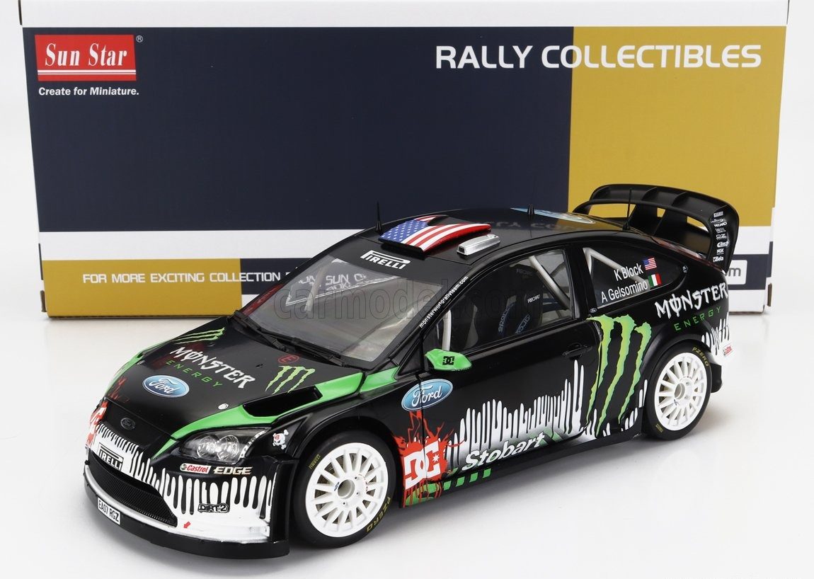 ミニカー 1/18 フォード フォーカス RS 2010 Castle Combe Ken Block SUN-STAR 1/18 FORD ENGLAND FOCUS RS WRC07 MONSTER N 0 RALLY BLACK WHITE GREEN 3956