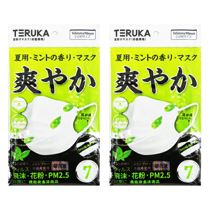 夏用 不織布マスク ミントの香り 小さめサイズ 145mm×90mm 個包装 7枚入り×2袋 夏マスク 夏用不織布 爽やか ミントの香り夏用マスク 耳が痛くない 6mm 平ゴム 飛沫 花粉 PM2.5 ホコリ