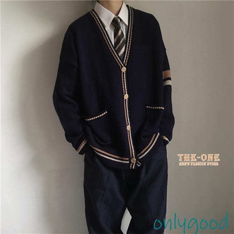 スクールカーディガン セーター カーディガン 正統派 制服 通学 Vネック 前開き 刺繍 男子 女子 中学生 高校生 長袖 春秋冬 紺