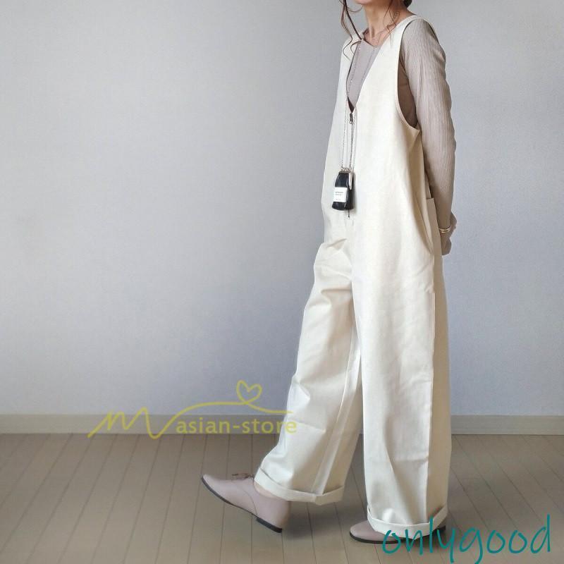 サロペット レディース ワイドパンツ オールインワン ロングパンツ 夏服 サマー 白 黒 大人 可愛い 無地 夏パンツ 綿 20代30代 通学通勤 40代50代 パンツ