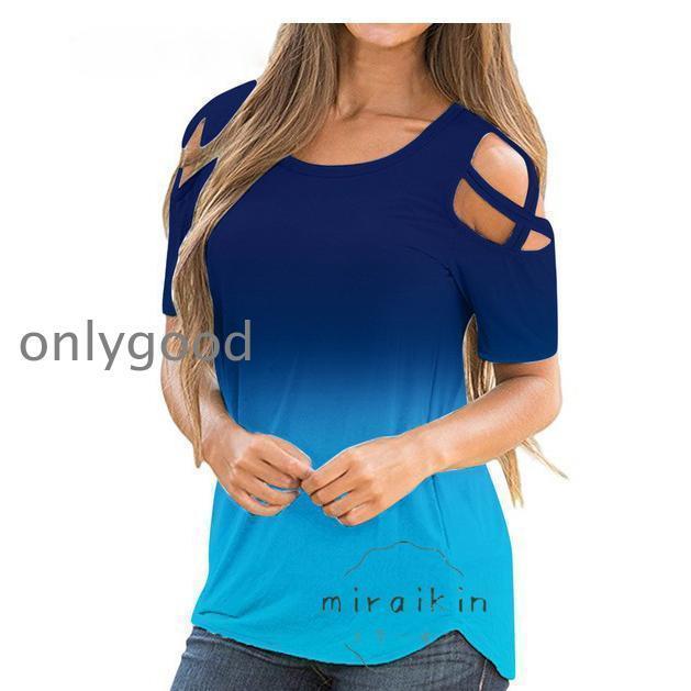 チュニックTシャツ 大きいサイズ レディース カットソー トップス 半袖 オフショルダー 肩だし 春夏 カラバリ グラデーション 個性的 上品