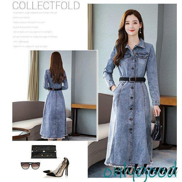 ワンピース レディース 秋 冬 40代 きれいめ 長袖 デニムワンピース ロング丈 Aライン 上品 大きいサイズ パーティードレス おしゃれ 韓国風 着痩せ OL 新品