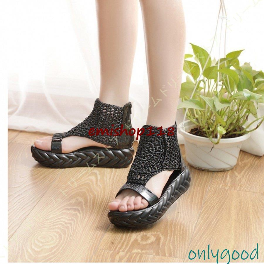 通気性 サマーブーツ 厚底 サンダル レディース 軽量 編み込み デザイン ブーツサンダル おしゃれ 厚底サンダル スポーツ スニーカー オープントゥ ハイカット
